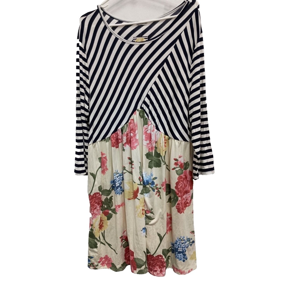 Egs California BOHO Cottage‎ Dress Womens 3X Striped Floral Long Sleeve Casual